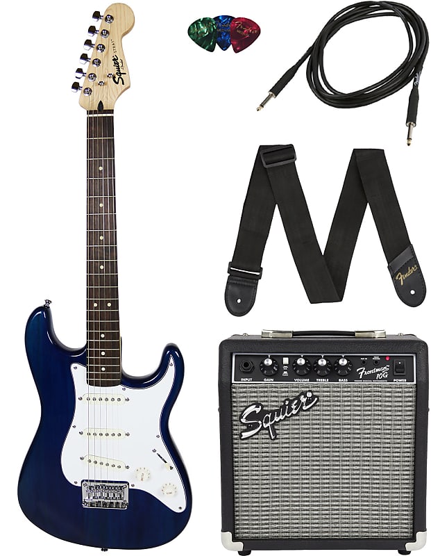 цена Электрогитара Fender Squier Short Scale 24-Inch Strat Pack - Transparent Blue