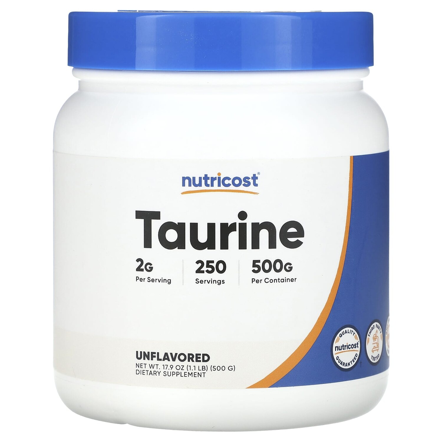 

Таурин, без добавок, 500 г (1,1 фунта), Nutricost