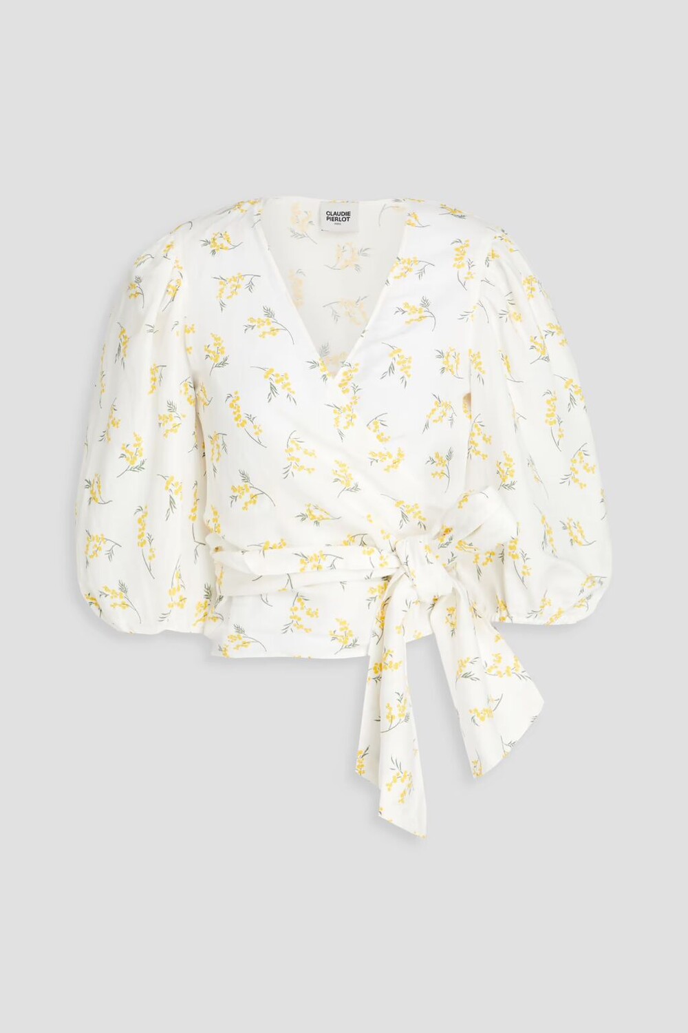 

Укороченный креповый топ с запахом и цветочным принтом Claudie Pierlot, белый