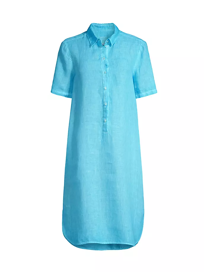 Льняное платье-рубашка миди 120% Lino, синий льняное пляжное платье 120%lino бежевый