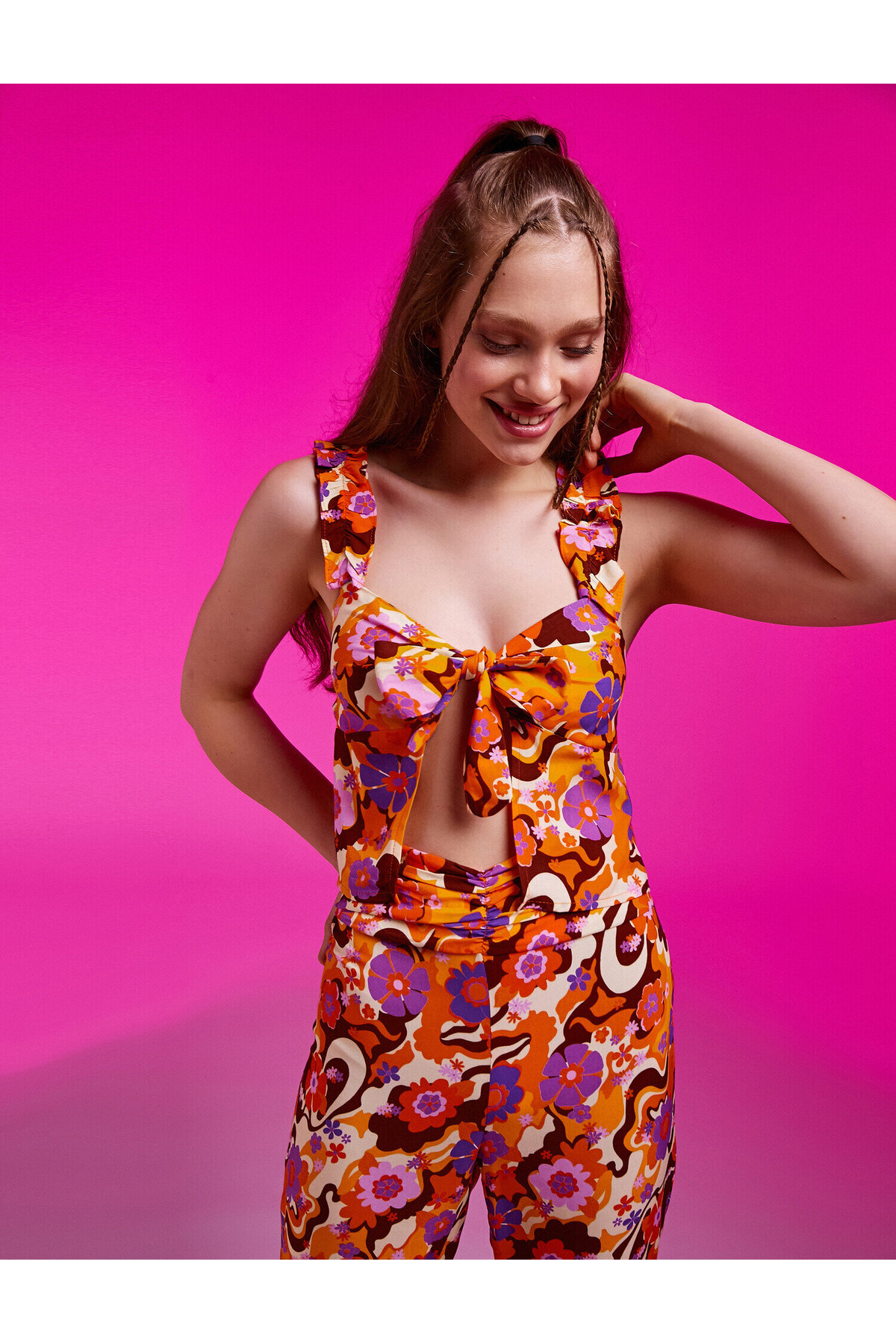 Блузка с цветочным принтом и завязкой спереди Koton, разноцветный блузка с цветочным принтом xs разноцветный