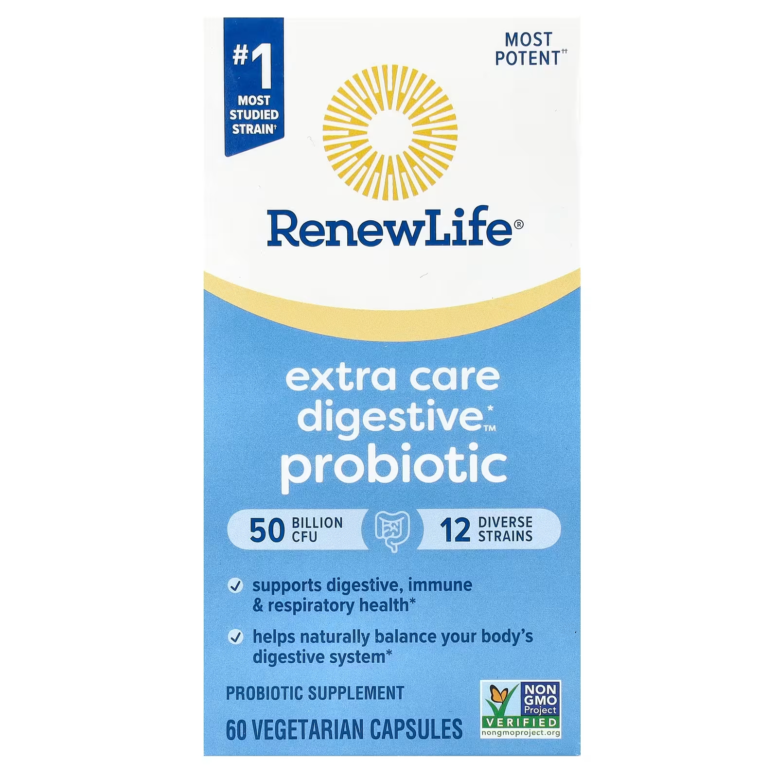 Пробиотик для пищеварения Extra Care, 50 миллиардов КОЕ, 60 вегетарианских капсул Renew Life renew life пробиотик для женщин 60 вегетарианских капсул