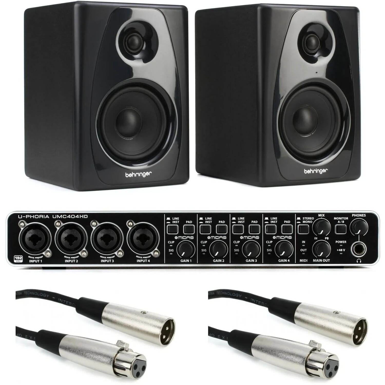 

Комплект USB-аудиоинтерфейса Behringer U-Phoria UMC404HD и 5-дюймового студийного монитора с питанием Studio 50USB