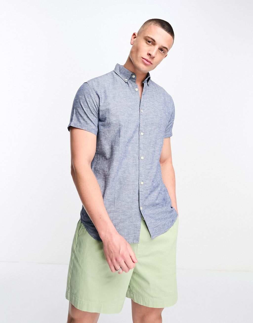 

Синяя джинсовая рубашка с короткими рукавами Jack & Jones