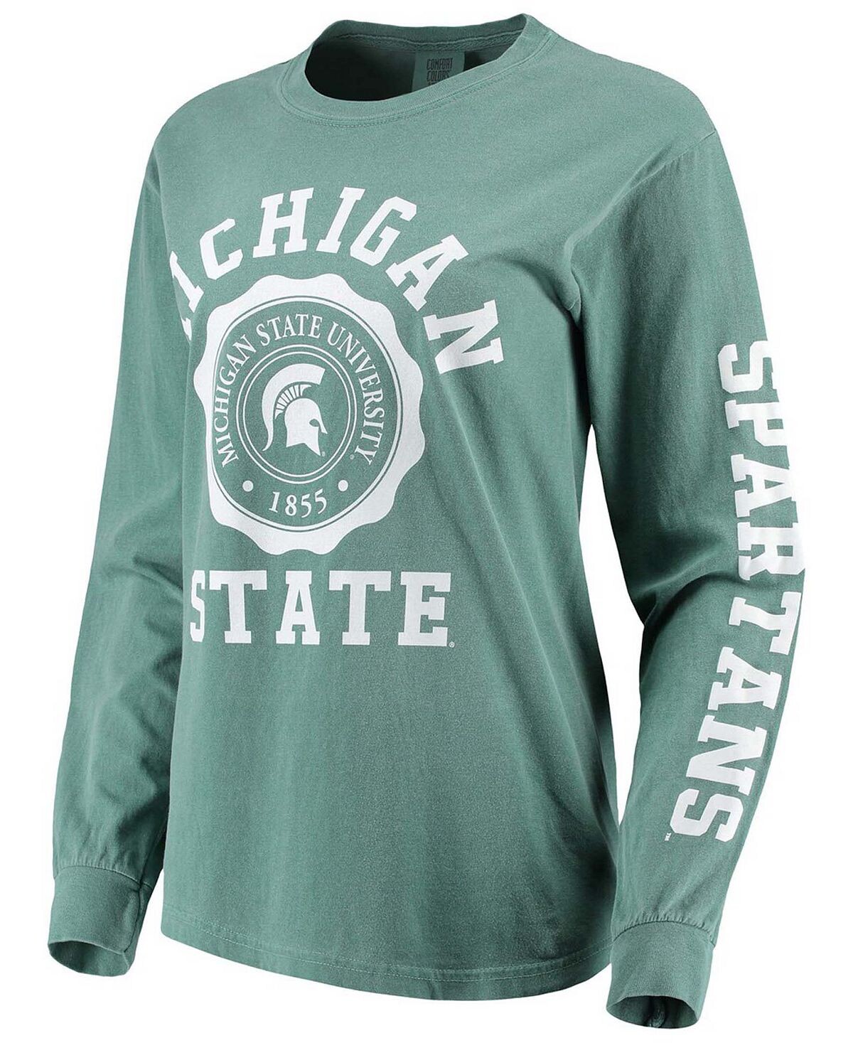 

Женская зеленая футболка Michigan State Spartans Oversized Comfort Colors с длинным рукавом и печатью университета Summit Sportswear, зеленый