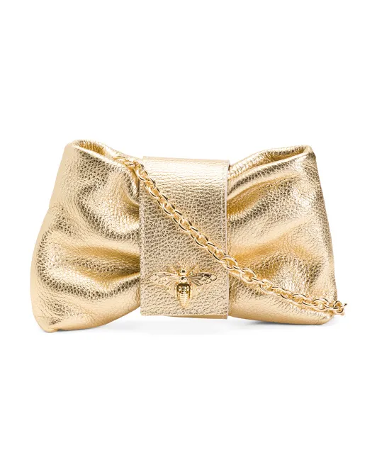 

Кожаный клатч с бантом в виде пчелы Made In Italy Persaman New York, цвет Gold