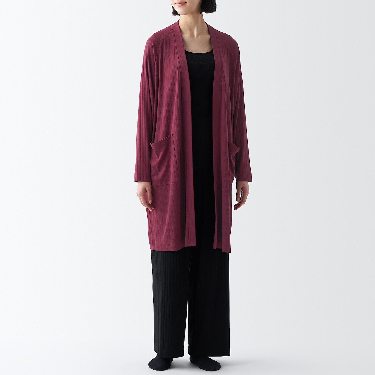 

Длинный кардиган в широкую рубчику MUJI, бургундия