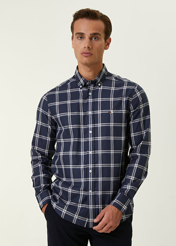 Синяя рубашка в клетку с узором comfort fit Beymen