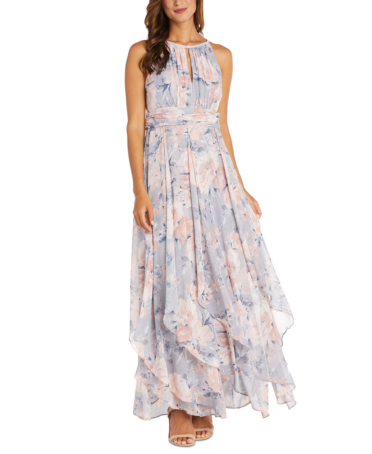 Женское длинное платье трапециевидной формы с воротником-стойкой и цветочным принтом R & M Richards