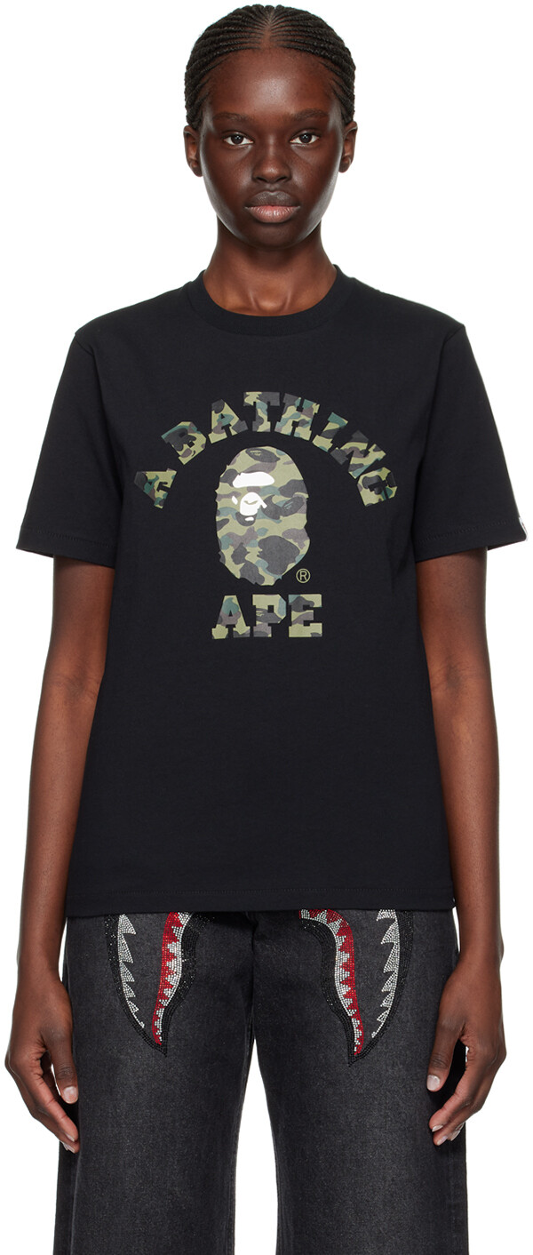 

Черная футболка колледжа с камуфляжным принтом 1st Bape, цвет Black/Green