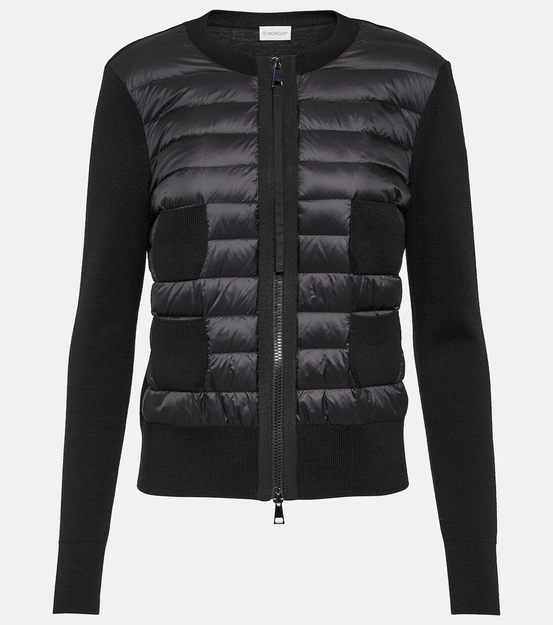 

Пуховик с отделкой из шерсти и кожи MONCLER, черный