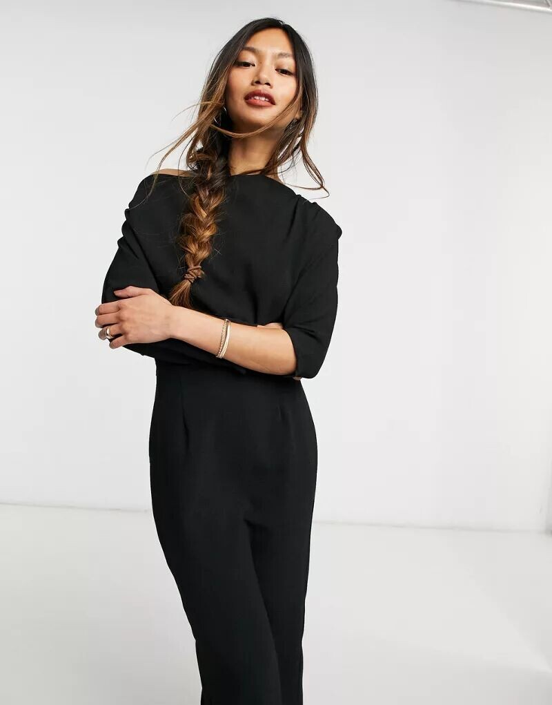 

Черное платье-карандаш миди с открытыми плечами ASOS