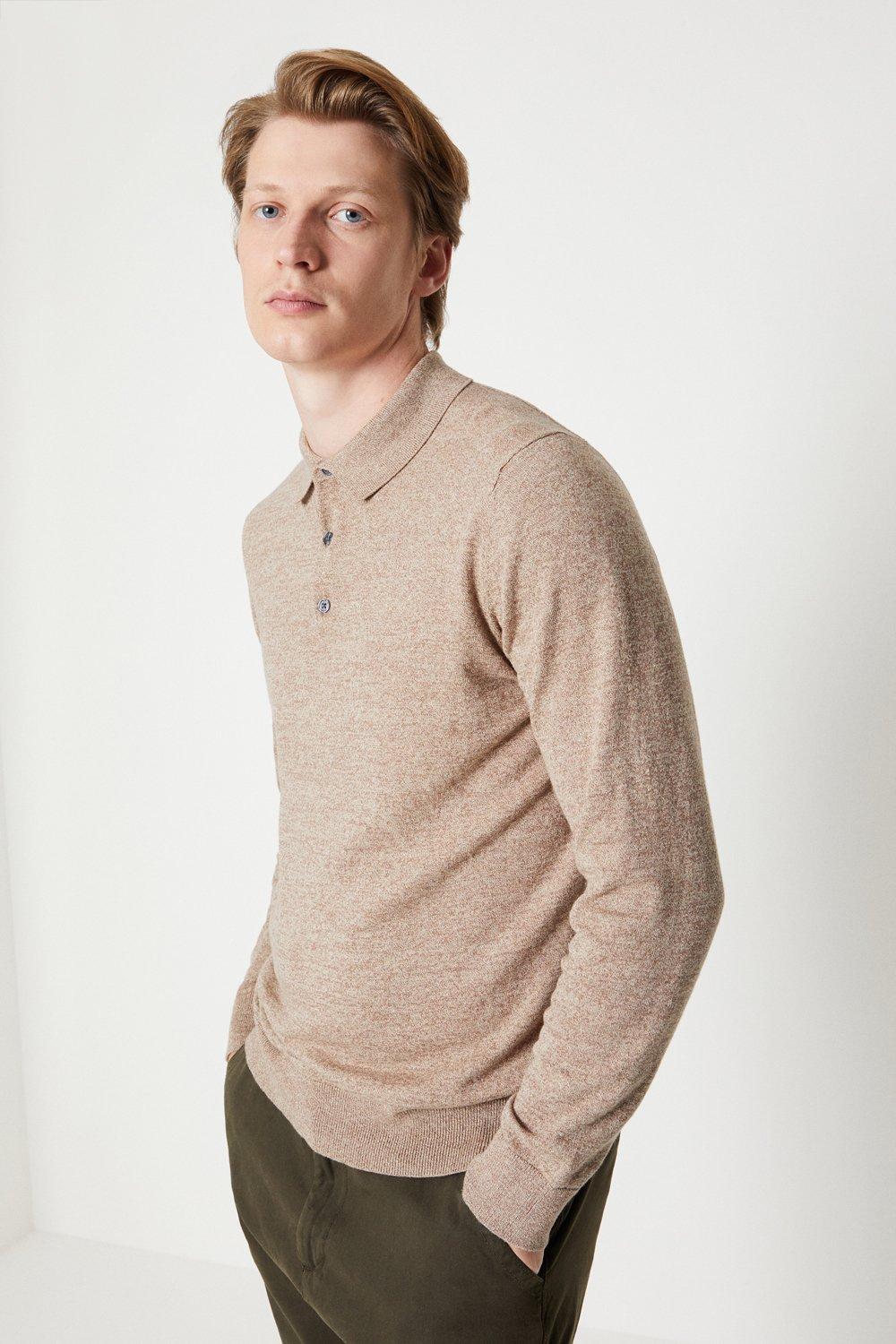 Трикотажная рубашка-поло с длинными рукавами из хлопка Burton, бежевый