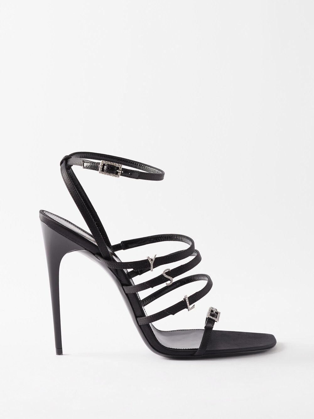 

Атласные босоножки jerry 110 с кристаллами Saint Laurent, черный