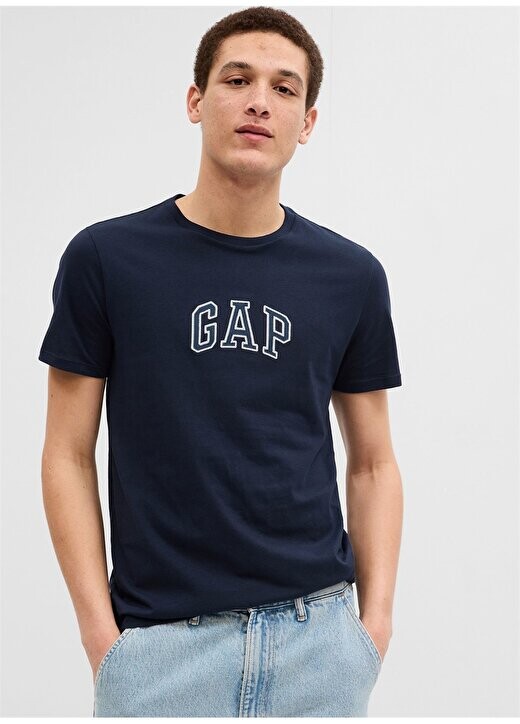 

Темно-синяя мужская футболка с круглым вырезом и вышивкой 570044 Gap, темно-синий