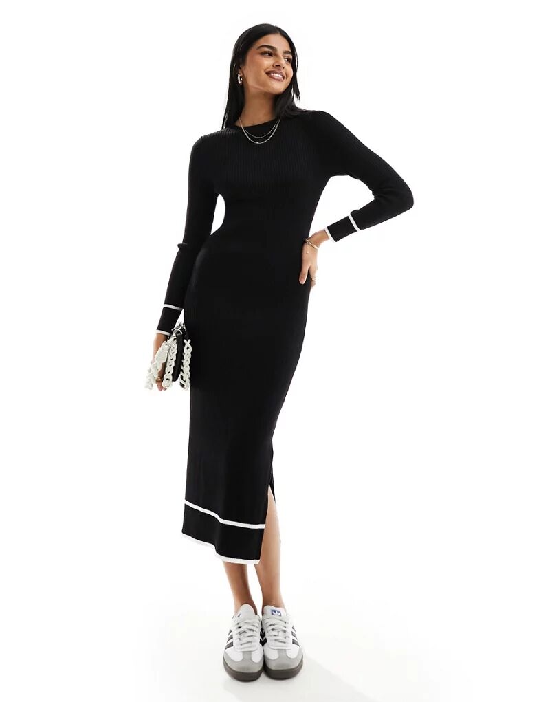 Черное трикотажное платье миди New Look с контрастной отделкой