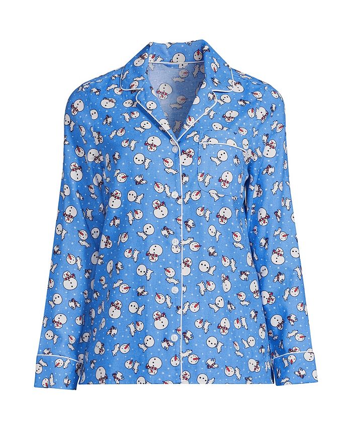 Женская фланелевая пижамная рубашка больших размеров с длинными рукавами и принтом Lands' End, цвет Chicory blue snowman пижама женский костюм пижама с принтом женская осенняя дышащая верхняя одежда с длинными рукавами домашняя одежда с деревянными ушками