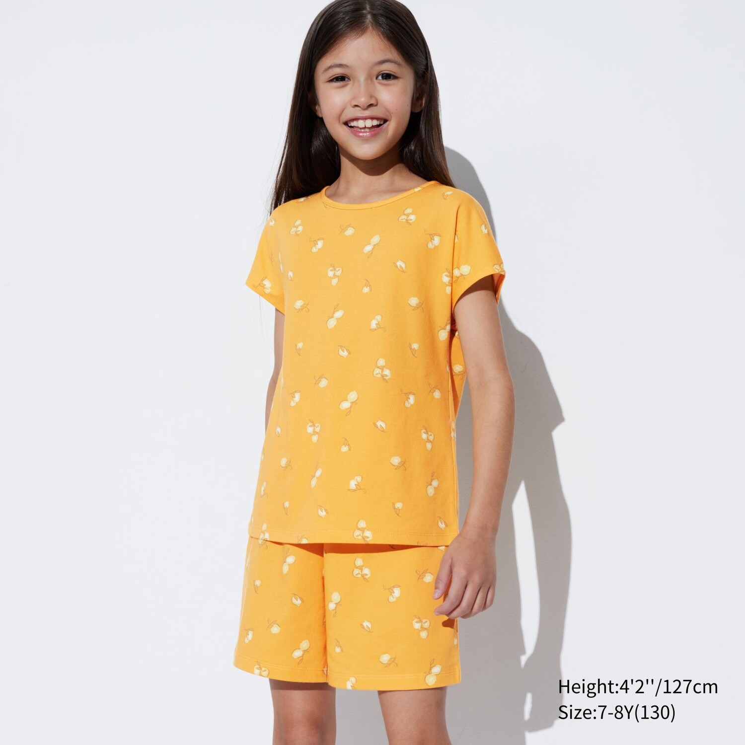 

Комплект из хлопка с принтом для девочек airism с короткими рукавами UNIQLO, желтый