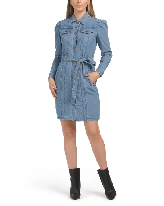

Джинсовое платье-рубашка с поясом Nanette Nanette Lepore, цвет Medium Denim