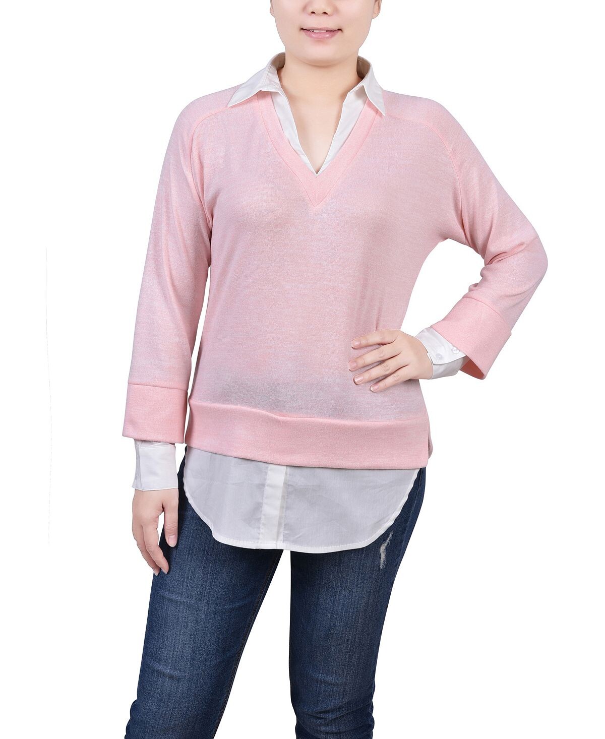 

Миниатюрный топ Two-Fer с длинными рукавами NY Collection