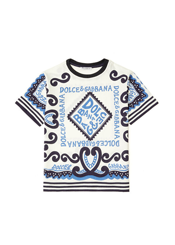 

Сине-белая футболка для мальчика с логотипом Dolce&Gabbana