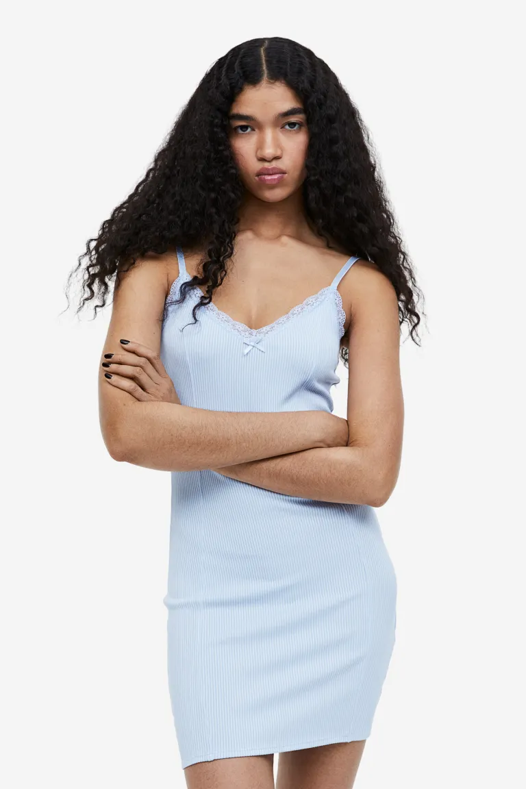 

Облегающее платье с кружевной отделкой H&M, синий
