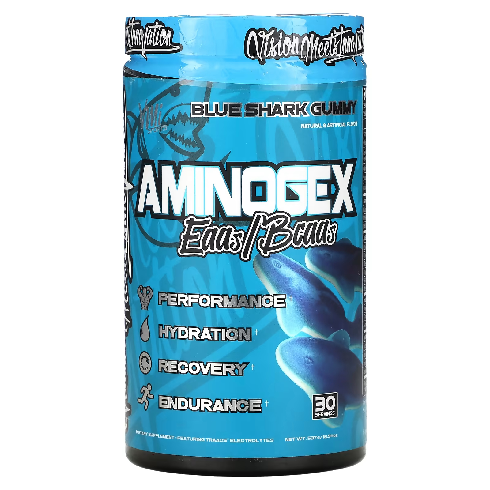 цена Пищевая добавка с электролитами VMI Sports Aminogex EAA/BCAA Gummy Blue Shark Gummy, 537 г