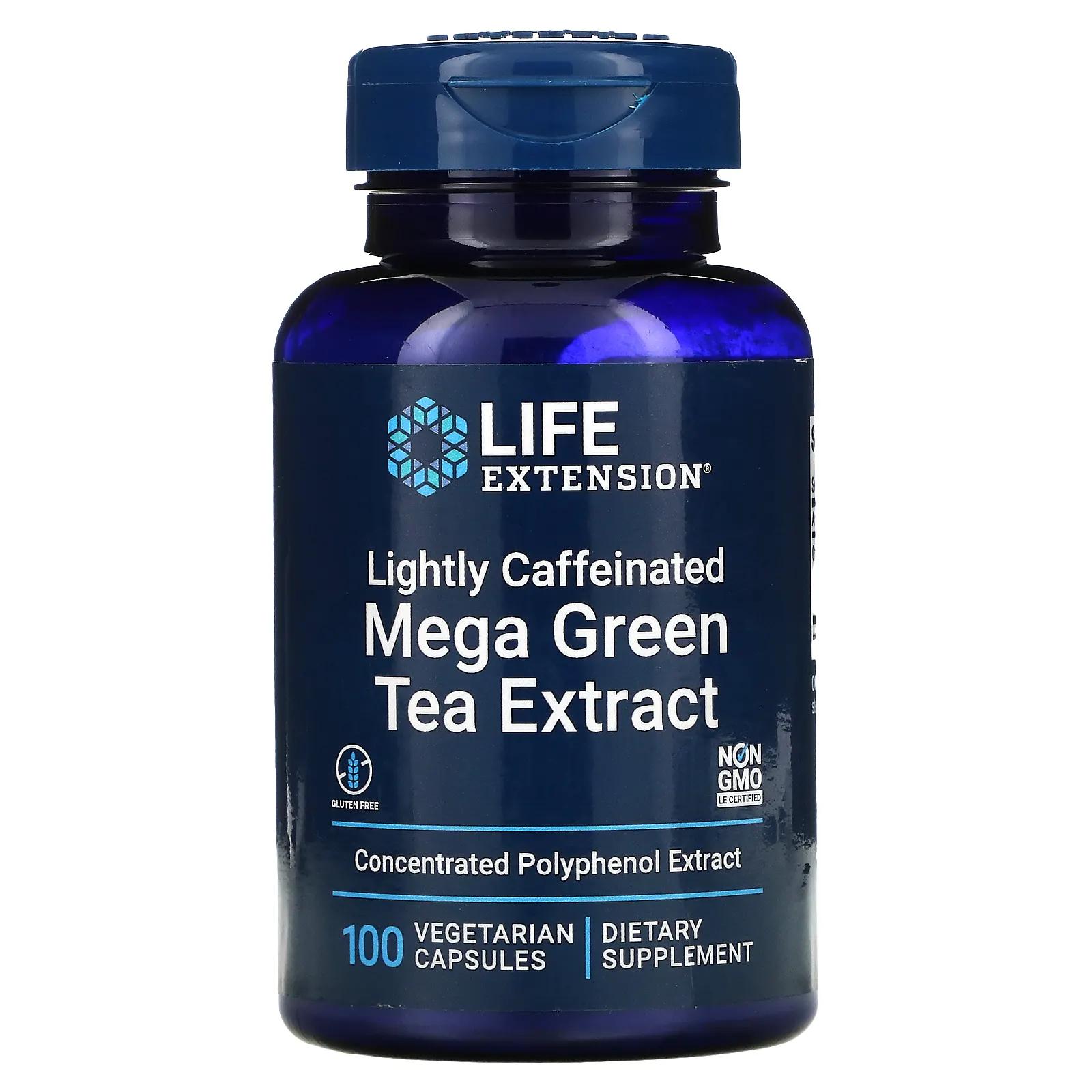 Life Extension Мега экстракт зеленого чая небольшое содержание кофеина 100 растительных капсул