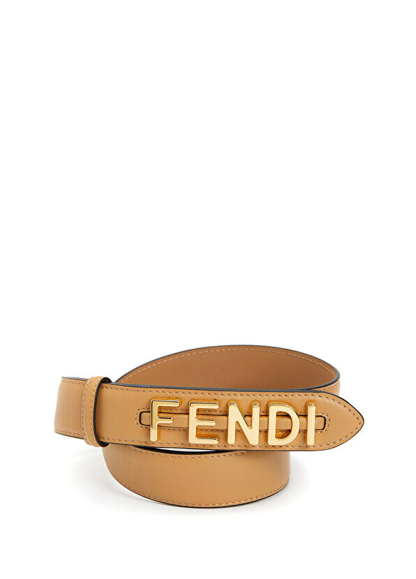 

Светло-коричневый женский кожаный ремень с логотипом Fendi
