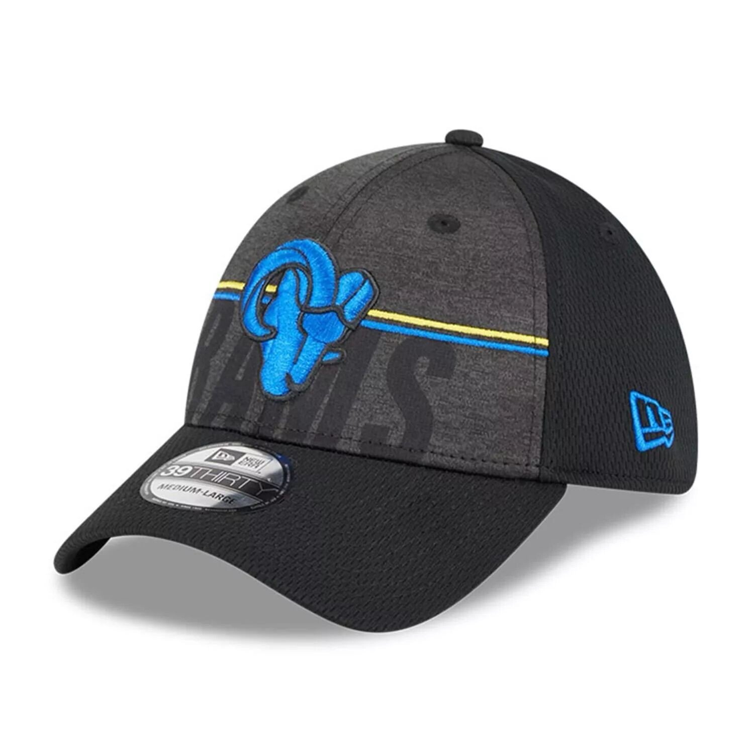 

Мужская черная кепка New Era Los Angeles Rams 2023 NFL Training Camp Team Colorway 39THIRTY Flex Fit Hat