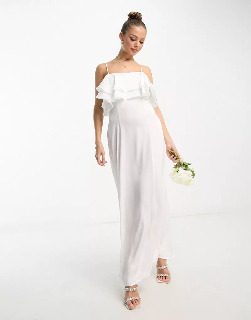 

Белое платье макси с рюшами и лифом Vila Bridal
