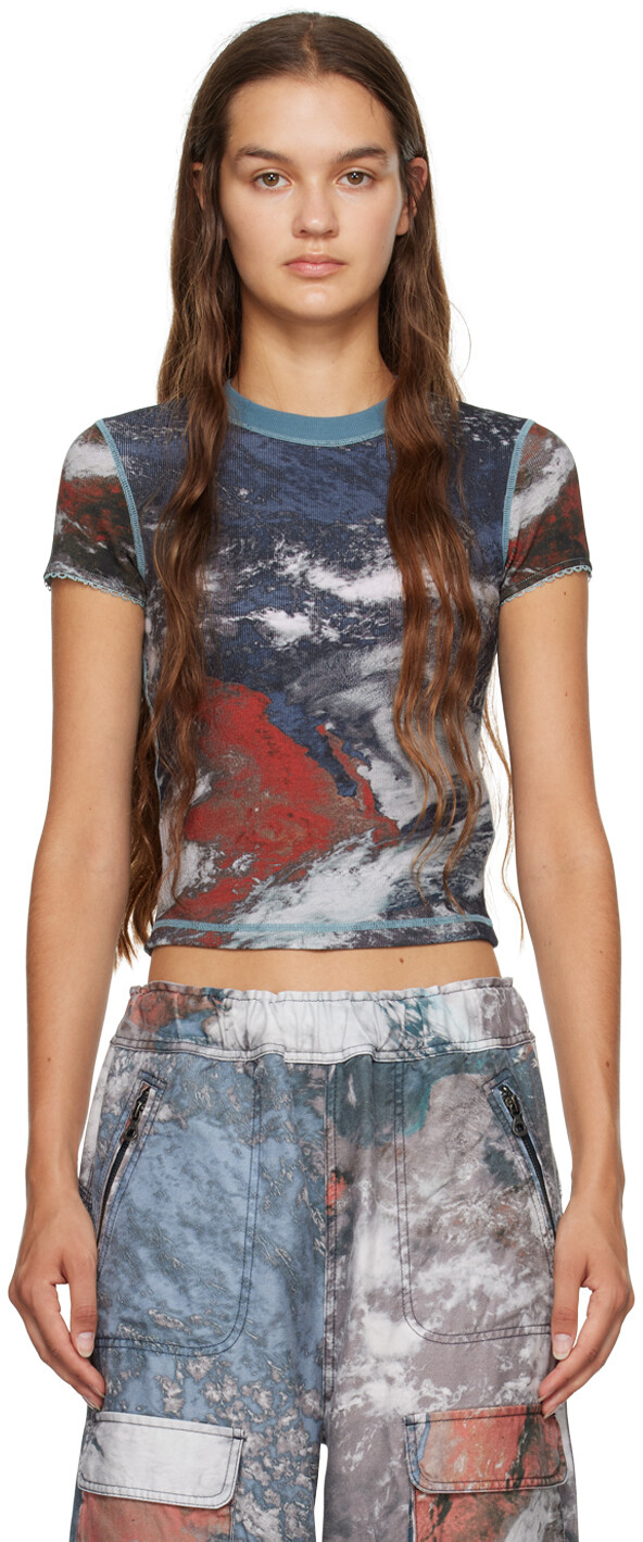 

Синяя футболка с кружевом Diesel Blue, Синий