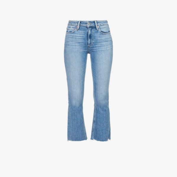 Укороченные расклешенные джинсы Colette из эластичного денима с высокой посадкой Paige, цвет mel distressed live hem