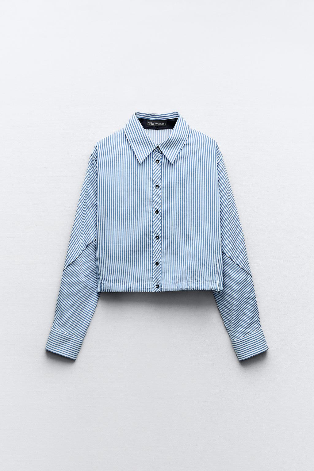 Полоская рубашка с регулируемым низом ZARA, синий/белый