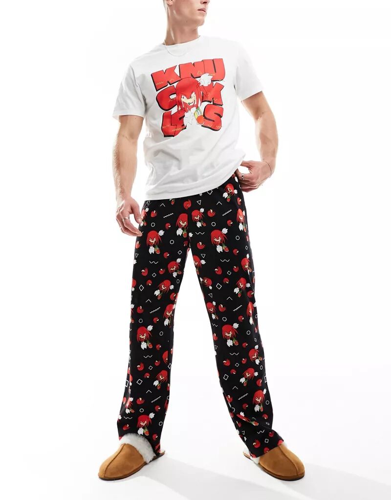 пижамный комплект с новогодним принтом deseo цвет бело красный размер m Бело-черный пижамный комплект с принтом Knuckles ASOS Design