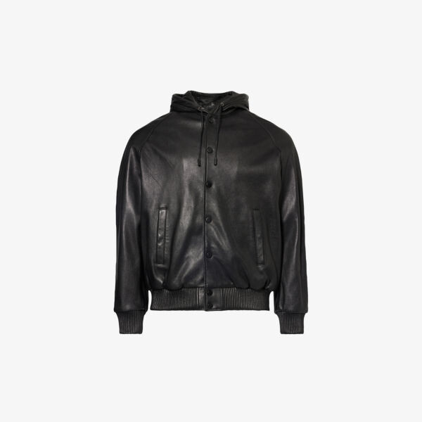 

Кожаная куртка классического кроя с капюшоном Emporio Armani, цвет nero