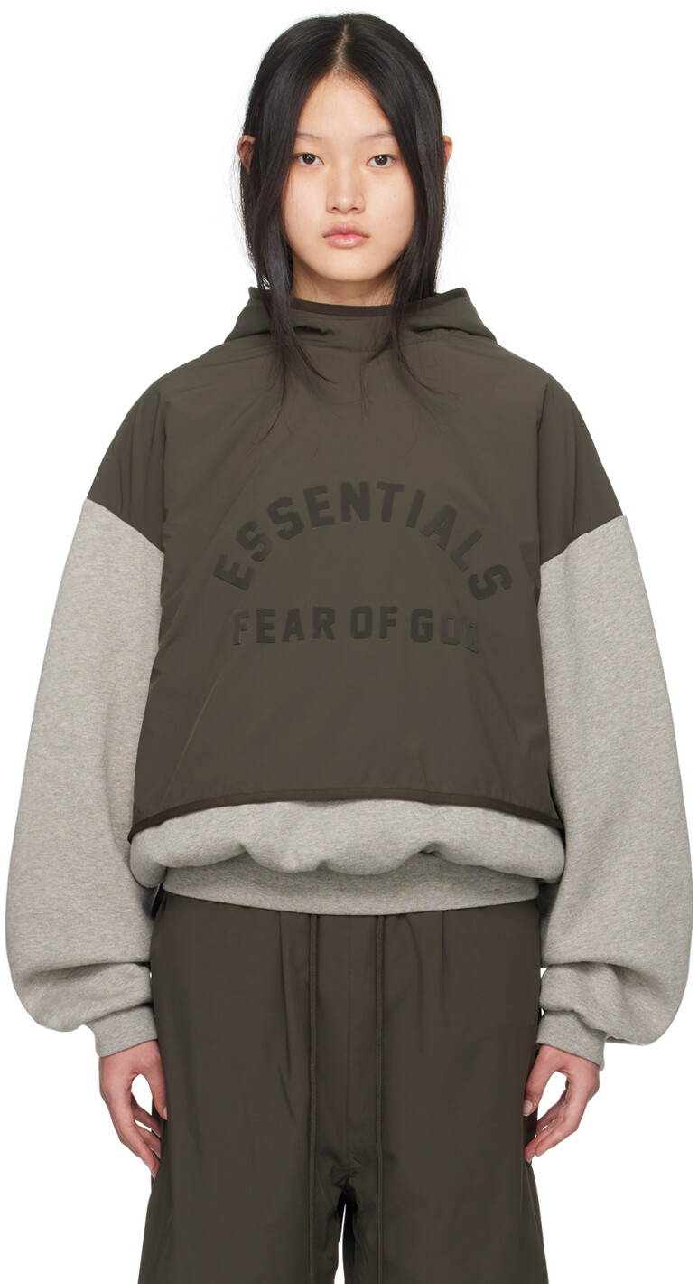 

Серый худи с капюшоном Fear Of God Essentials, цвет Dark heather oatmeal/Ink