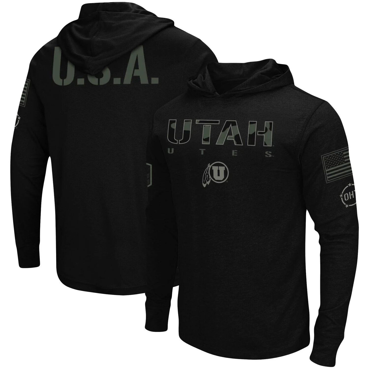 

Мужская черная футболка с длинным рукавом с капюшоном Utah Utes OHT Military Appreciation Colosseum, Черный