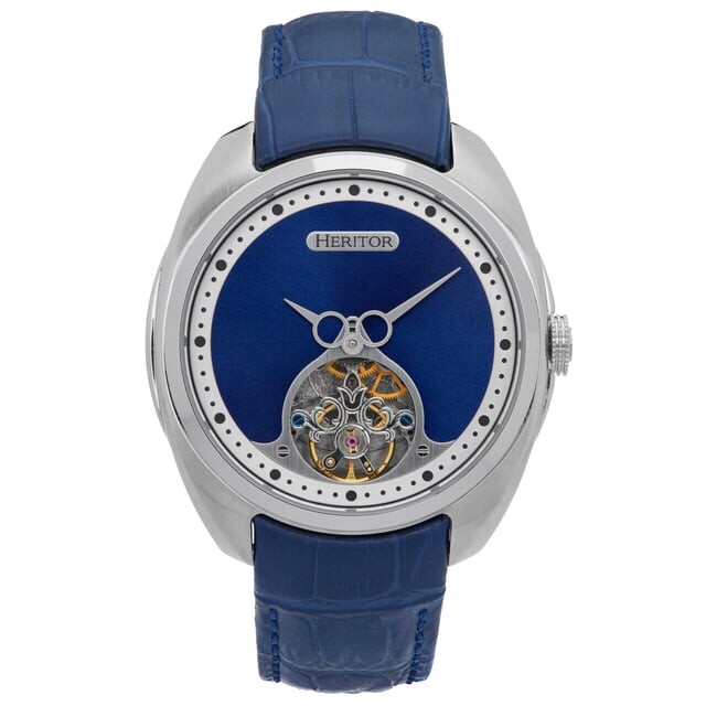 

Автоматические часы Heritor с римским полускелетоном и кожаным ремешком Heritor Automatic, синий