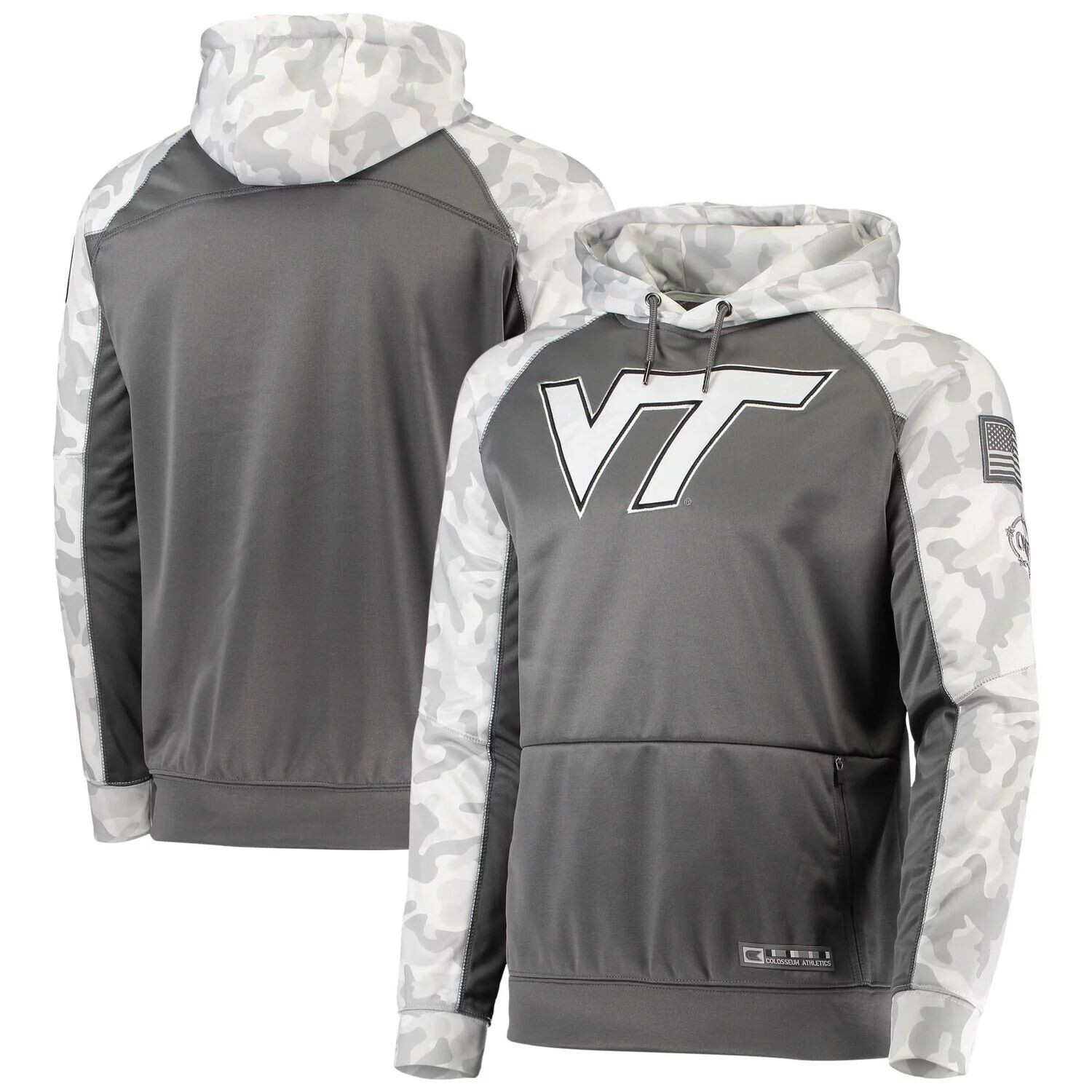 

Мужская серая/арктическая камуфляжная толстовка с капюшоном Virginia Tech Hokies OHT в стиле милитари пуловер реглан в тон Colosseum