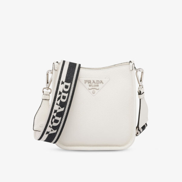 

Миниатюрная сумка на плечо из зерненой кожи с фирменной бляшкой Prada, белый
