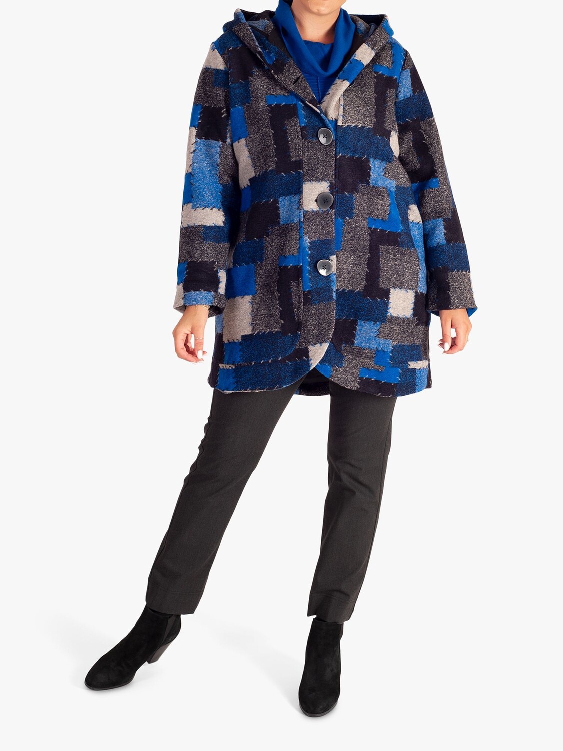 

Пальто с капюшоном chesca Patchwork, серый/королевский синий