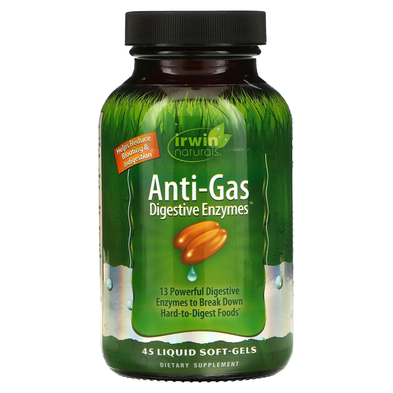 

Anti-Gas пищеварительные ферменты, 45 мягких желатиновых капсул, Irwin Naturals