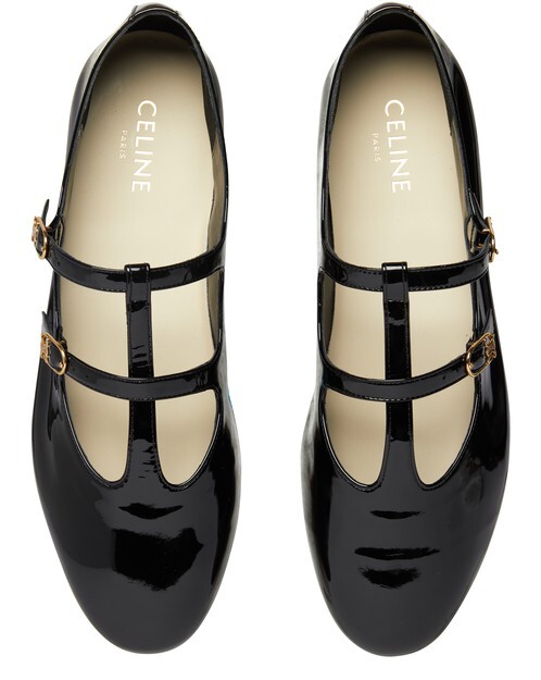 

Двойной ремешок Мэри Джейн Ballerina les Ballerines Celine из лакированной телячьей кожи Celine, черный