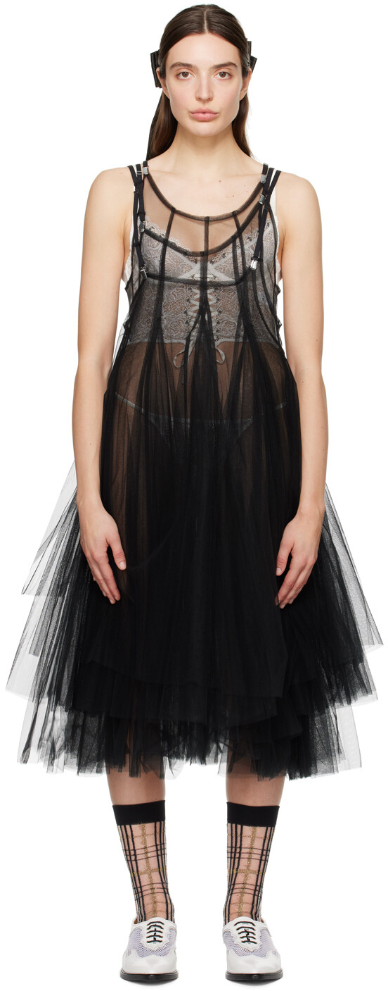 

Черное многослойное платье-миди Noir Kei Ninomiya, Черный