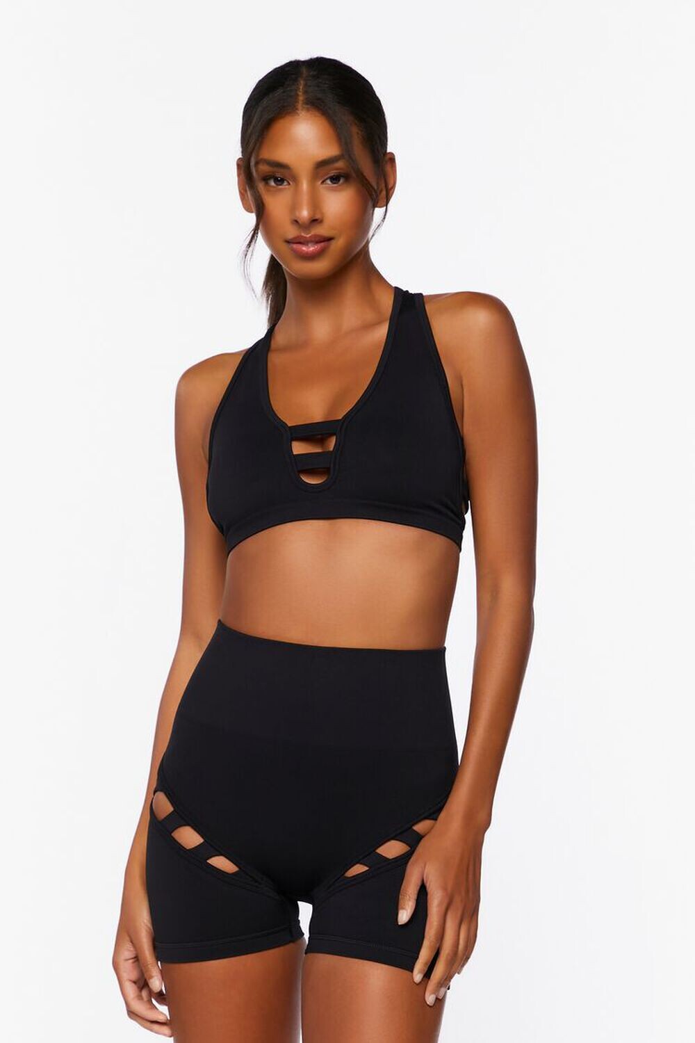 

Комплект бесшовного спортивного бюстгальтера и шорт Active Forever 21, черный