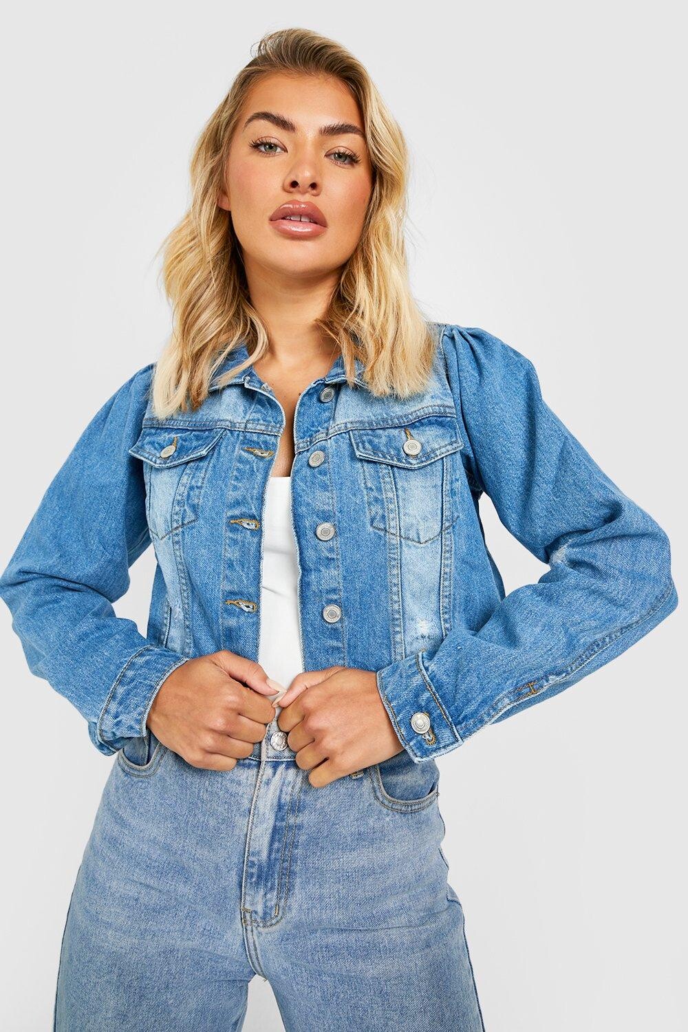 

Джинсовая куртка с пухами на плечах Boohoo, синий