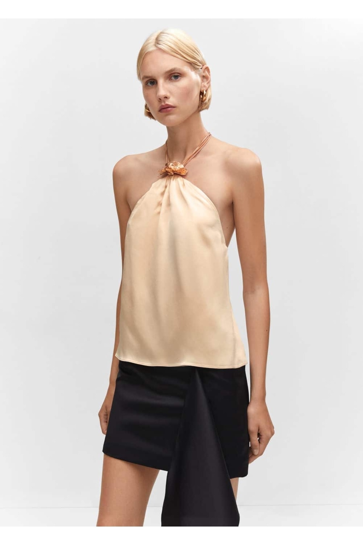 Блузка с металлическим цветочным принтом Mango, экрю
