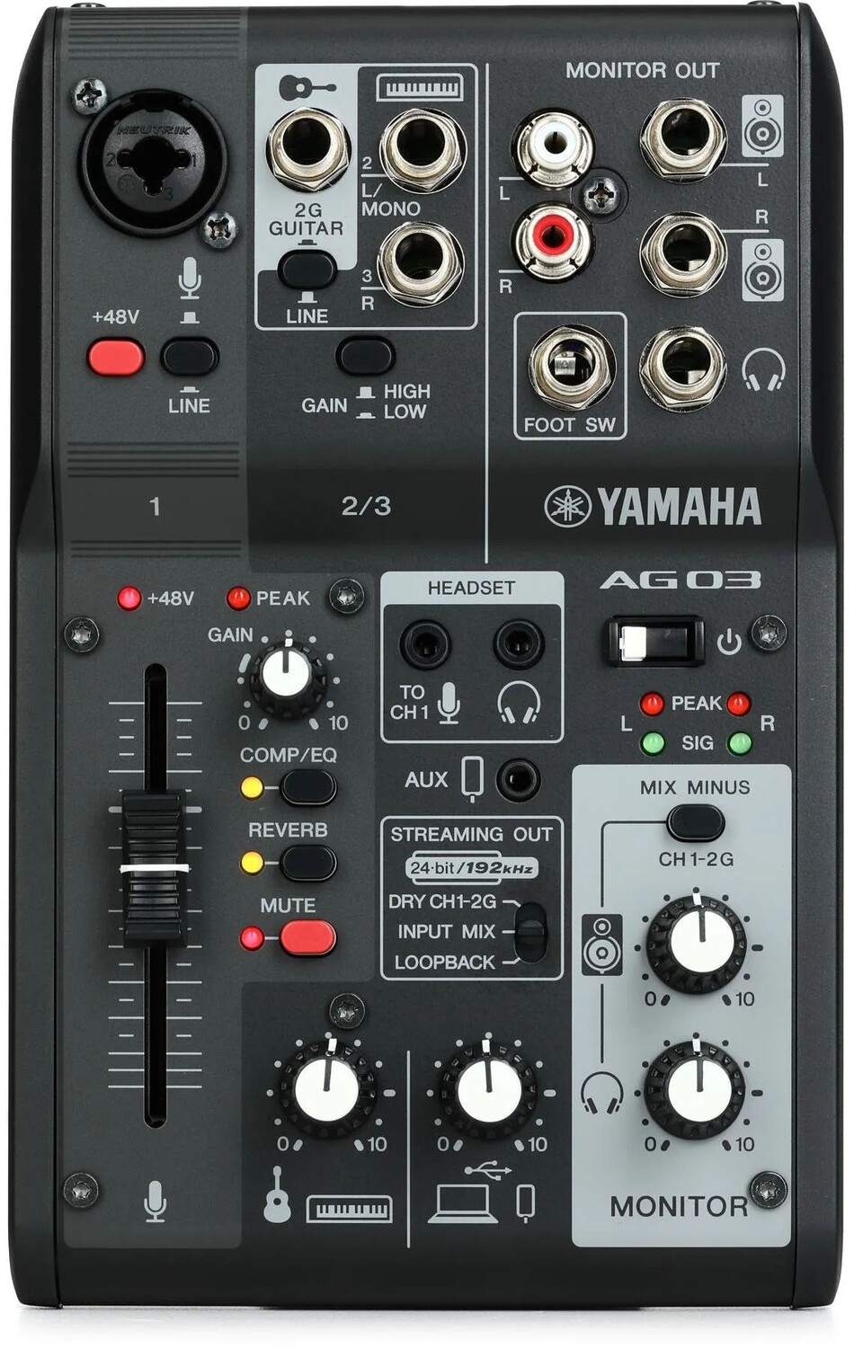 

3-канальный микшер Yamaha AG03 Mk2 и аудиоинтерфейс USB — черный