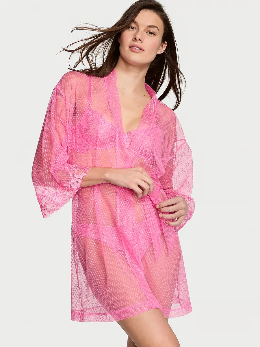 

Прозрачный короткий халат с цветочной вышивкой в ​​стиле бохо Victoria'S Secret, розовый